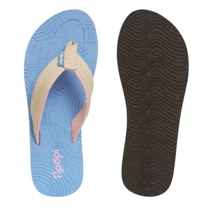 NWT Floopi Women Durable EVA Floral Textured Flip Flops Blue 6M thumbnail 4