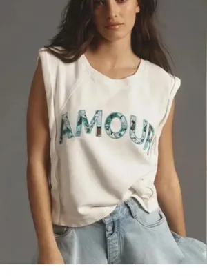 Anthropologie Amour Floral Applique Sleeveless Sweatshirt Small thumbnail 1