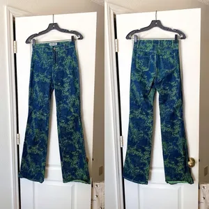 I.AM.GIA Pant Tali Denim Flare Animal Print High-Rise Green Tiger‎ XS EUC thumbnail 2