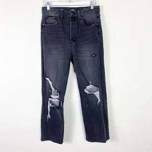 Wild Fable Grey Distressed Denim Highest Rise Straight Leg Jeans Size 10 thumbnail 2