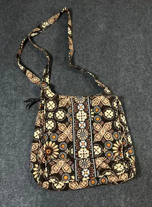 Vera Bradley Crossbody Bag Mocha Rouge Quilted Floral Brown Orange Blue Purse thumbnail 1