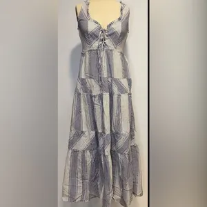 Betsey Johnson Stripe Play Yarn-Dye Tiered Maxi Dress Blue Small size Gingham thumbnail 4