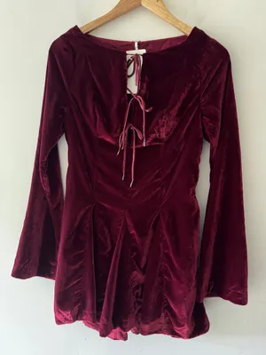 Free People Linney Velvet Minidress in Cabernet Burgundy‎ thumbnail 2