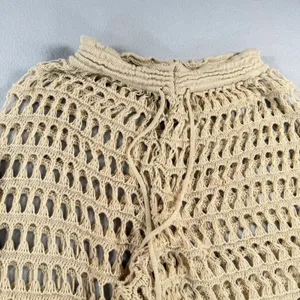 Boho Beach Beige Tan Crochet Knit Wide Leg Pants with Liner Shorts Small thumbnail 8
