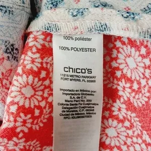 Chicos Cold Shoulder‎ Tie Neck Patchwork Blouse Red White Blue Size 2 Large thumbnail 10
