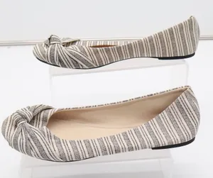 Time and Tru Womens Striped Knotted Bow Pointed Toe Ballet Flats Black Cream 10 thumbnail 1