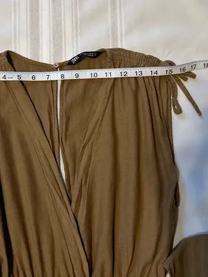 Zara Linen and Cotton Olive-Green Surplice Romper with Smocked Waist Size XS thumbnail 6
