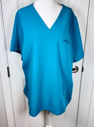 Mandala Teal Scrub Top Women’s 2XL Equa-Tek Stretch V-Neck Medical Workwear thumbnail 1