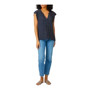 Sanctuary Paloma Polka Dot Blouse XL Navy Flutter Sleeve Split Neck Top thumbnail 3