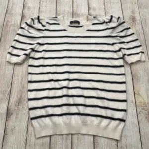 Dokotoo Womens Striped Puff Sleeve Knit Top Black White‎ Short Sleeve Sweater L thumbnail 1