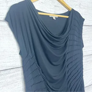 Vintage KENAR Black Cowl Neck Cap Sleeve Shirred Drape Blouse Top Size Small thumbnail 3