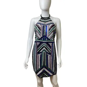 NBD x Naven Twins Womens Small Sequin Beaded Halter‎ Open Back Mini Dress Black thumbnail 3