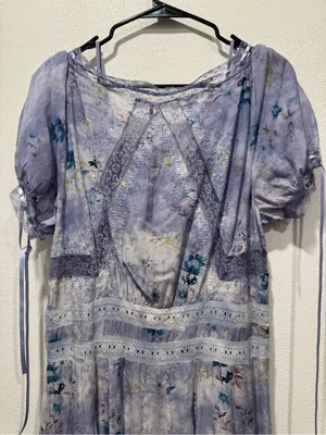 Anthropologie Lace Trim Floral Maxi Dress Large NWT Blue Cottagecore thumbnail 8