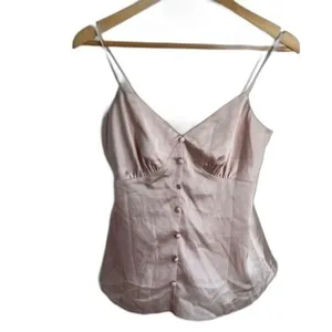 River Island Satin Button Front Cami Top Champagne Size 2 thumbnail 11