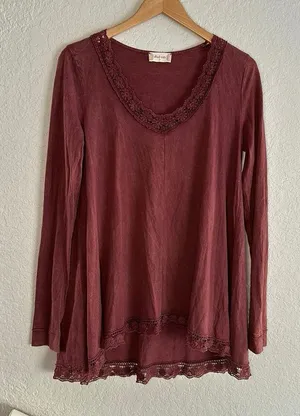 Altar'd State Burgundy Lace Crochet Trim Tunic Swing Top Fall Dark Goth thumbnail 1