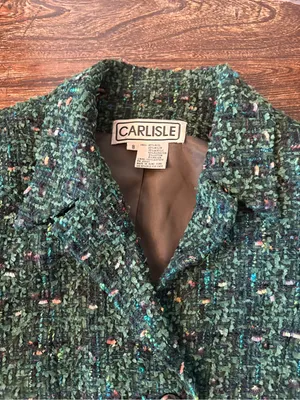 Carlisle Green Boucle Tweed Cropped Blazer Womens 8 Green Wool‎ Blend thumbnail 5