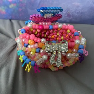 “Drink Me” Bow Pink Alice n Wonderland 3D Kandi Cuff for Music Festivals EDC thumbnail 3