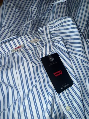 NWT Levi's Cecile Striped Tiered Midi Dress Blue White Button Front Puff Sleeve thumbnail 5