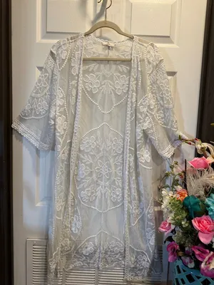 Lace Kimono Cream with Floral Print Bohemian Style Size S thumbnail 2