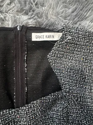 Grace Karin Charcoal Tweed Sheath Dress thumbnail 2