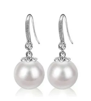 925 Silver Plated White Pearl Dangle Drop Earrings for Women thumbnail 3