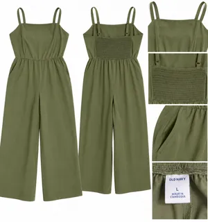 Old Navy Olive Green Wide-Leg Cropped Jumpsuit – Size L thumbnail 4