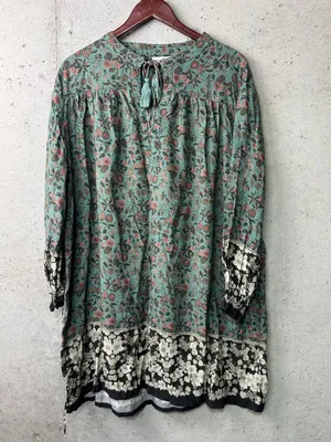 Natural Life Dara V Neck Tunic Dress Long Puff Sleeves Sage Green Floral Xl thumbnail 4