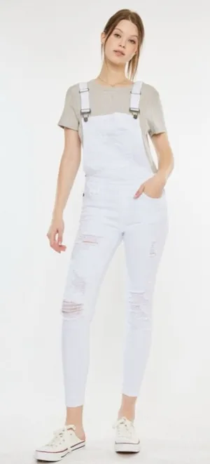 KanCan Minimalist White‎ Distressed Adjustable Stretch Topanga Overalls Size Med thumbnail 1