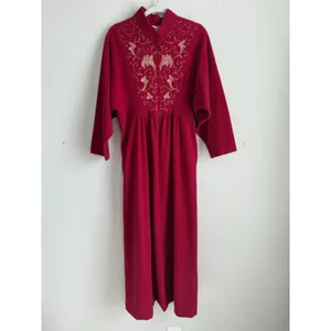 Vtg Vanity Fair Velour Maxi Robe Gown Red Gold Embroidered Zip Housecoat Large thumbnail 3