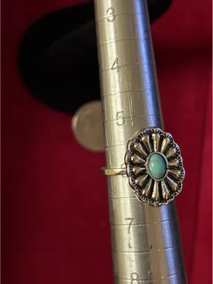 Western Turquoise Ring Set 2 Pc Sunburst & Marquise Stacking Bands sizes 6 & 7.5 thumbnail 5