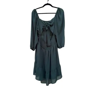 Exlura Green Square Neck Puff Sleeve High Low Mini Dress XL Cottagecore Boho thumbnail 11