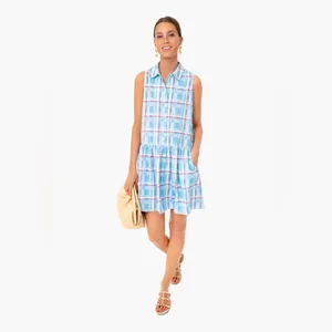 Tuckernuck Westport Trellis Sleeveless Hayes Shirt Dress Mini Blue Large L thumbnail 16