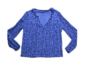 Reformation Blouse Women Small Blue Floral Tie Neck Long Sleeve Peasant Top thumbnail 1