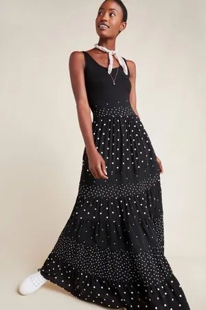 Anthropologie‎ Colima Tiered Polka Dot Maxi Dress Boho Preppy Coastal Flowy L thumbnail 1
