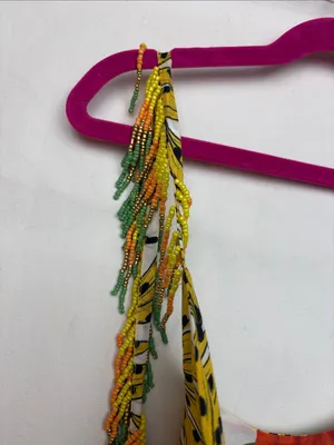 Farm Rio size medium mixed prints Tropical Yellow Floral Maxi Dress beaded thumbnail 5