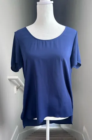Express High Low Blue Short Sleeve Top Semi-Sheer Size‎ Small thumbnail 1