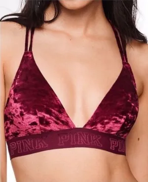 Victoria’s Secret PINK Red Velvet Strappy Back Unlined Triangle Bralette Size L thumbnail 1