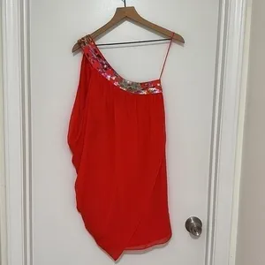 TRINA TURK | One-Shoulder‎ 100% Silk Fallyn Dress with Sequin Detail, Size 4 thumbnail 4