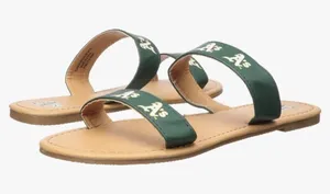 🆕 Oakland A’s MLB women’s slide slip on sandals green yellow tan thumbnail 1
