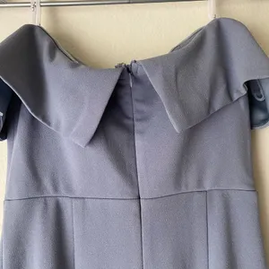 Lulus Off The Shoulder‎ Maxi Dress Slate Blue Flowy Slit sz S Formal NWT thumbnail 8