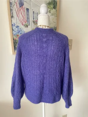 Sézane Scarlett Kid Mohair Wool Blend Cable Knit Jumper Sweater Purple Size XS thumbnail 8