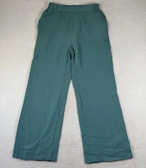 Happily Grey Teal‎ Green Wide Leg Textured Elastic Waist Pants Small thumbnail 1