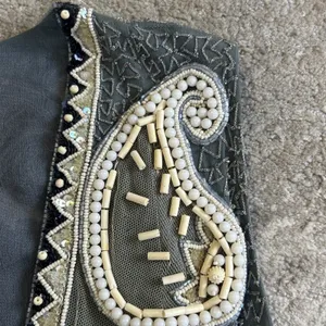 Ella Singh Vest Womens Large Beaded Sequins Silk Festival Boho Blue Cream Heavy thumbnail 7