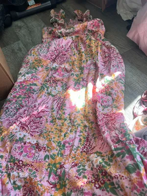 Banjanan L Alexa Floral Pink Green Maxi Tank Ruffle 100% Cotton Dress India Boho thumbnail 1