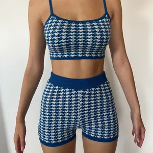Princess Polly Blue Houndstooth Gingham High Waist Knit Biker Shorts Size S/M thumbnail 1