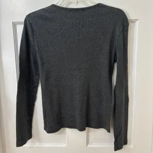 Lauren Ralph Lauren M Gray Ribbed Top Faux‎ Suede Accent Dark Academia Old Money thumbnail 3