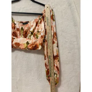 Abercrombie & Fitch Floral Satin Crop Top Medium Long Sleeve Blouse Orange thumbnail 6