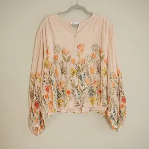 DR2 Daniel Rainn XXL Floral Button Front Blouse Pink Wildflower Balloon Sleeve thumbnail 2