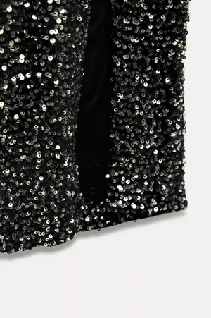 Zara dress maxi Black Sequin Halter party cocktail night out evening date thumbnail 4