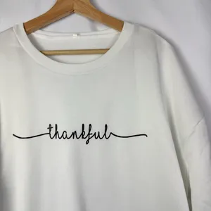 Boutique White Thankful Thanksgiving‎ Fleece Lined Crewneck Sweatshirt M thumbnail 3